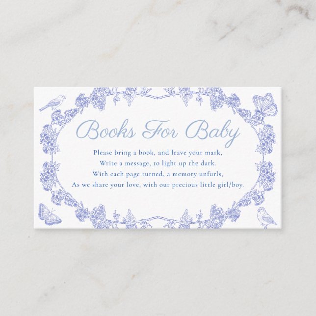 Carte D'accompagnement Blue Whimsical Garden Chinoiserie Livres pour bébé (Devant)