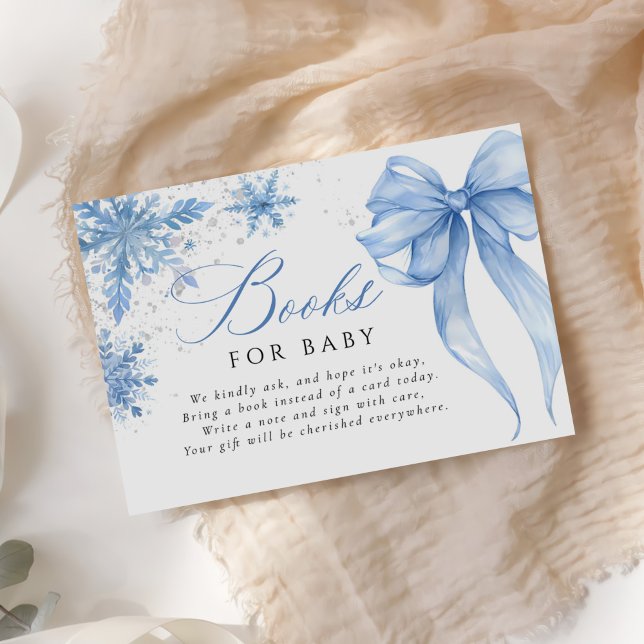 Carte D'accompagnement Blue Winter Bow Baby shower Livres pour bébé (Créateur téléchargé)