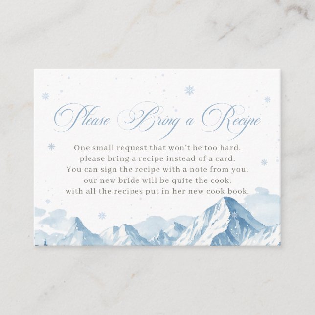Carte D'accompagnement Blue Winter Bridal Shower Recipe Request (Devant)