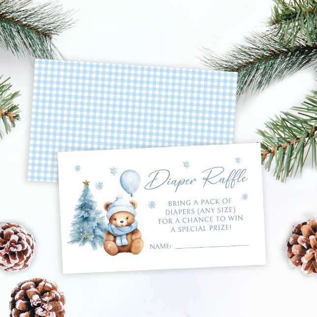 Carte D'accompagnement Blue Winter Teddy Bear Baby shower Déchets Raffin (Créateur téléchargé)