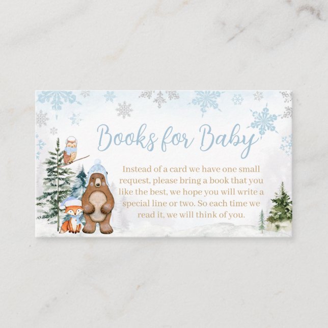 Carte D'accompagnement Blue Winter Woodland Animaux Livres pour bébé (Devant)