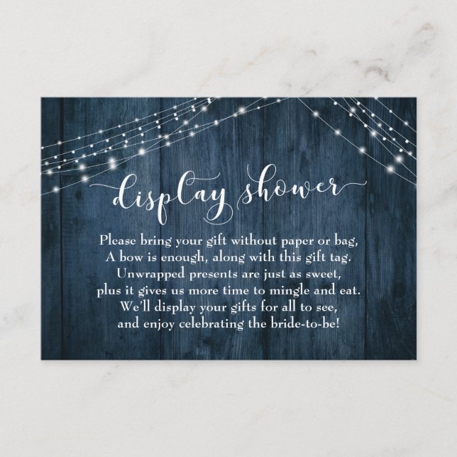 Carte D'accompagnement Blue Wood & Lights No Wrap Fête des mariées Card (Devant)