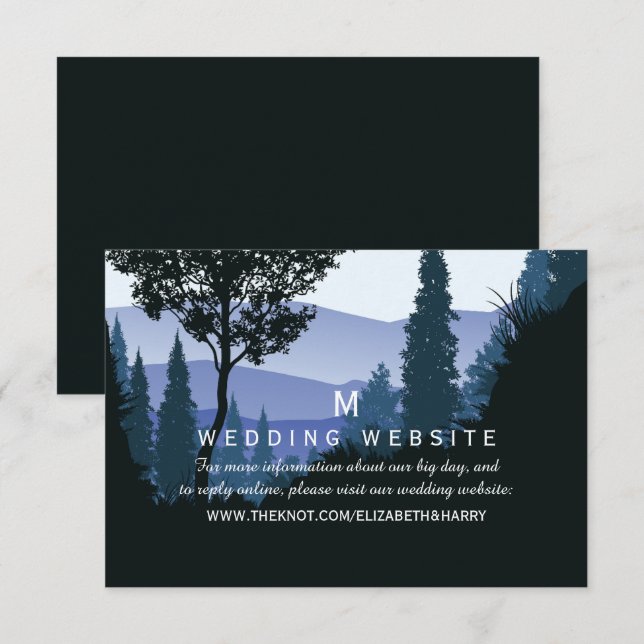Carte D'accompagnement Blue Woodland Forest, site Mariage russe (Devant / Derrière)