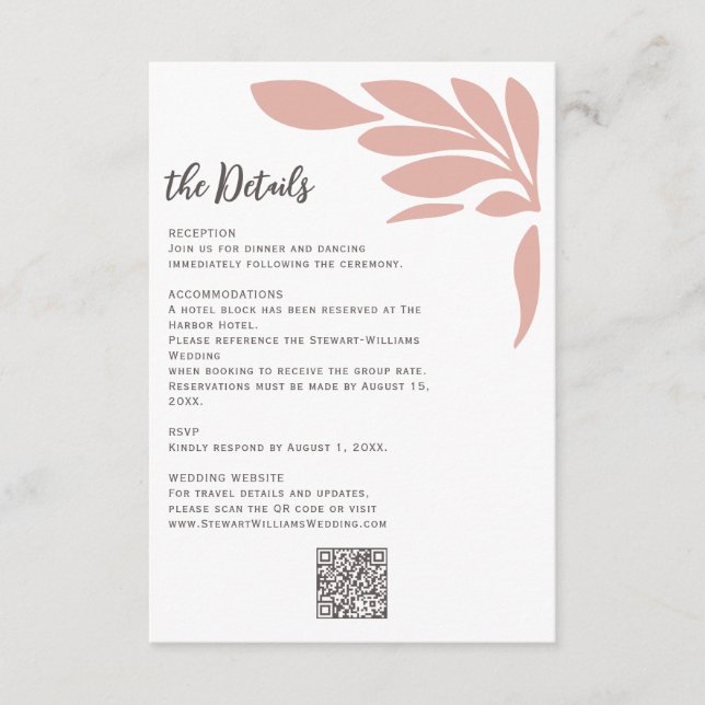 Carte D'accompagnement Blush Abstract Tropical Floral Leaf Wedding  (Devant)