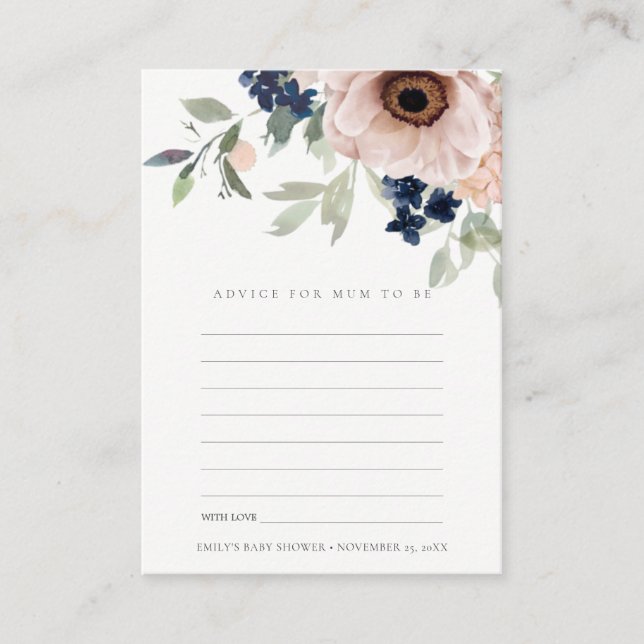 Carte D'accompagnement Blush Anemone Floral Conseil pour maman Baby showe (Devant)