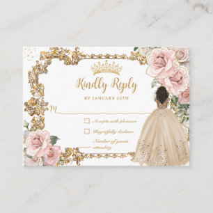 Carte D'accompagnement Blush Champagne Floral Quinceanera RSVP Vintage