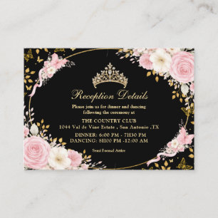 Carte D'accompagnement Blush doré et noir Papillon Quinceañera