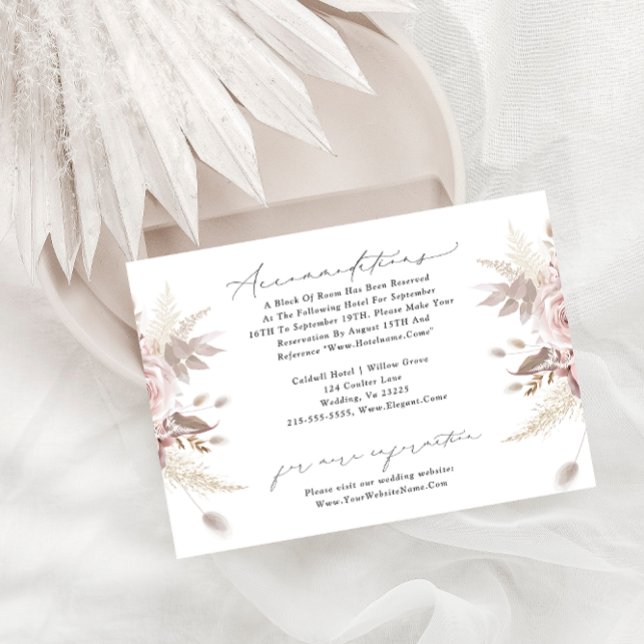 Carte D'accompagnement Blush Dusty Rose Floral Mariage Hébergement  (Créateur téléchargé)