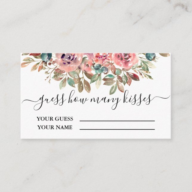 Carte D'accompagnement Blush floral devinez combien de baisers jeu nuptia (Devant)