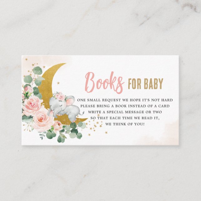 Carte D'accompagnement Blush Floral Moon Cute Elephant Livres pour bébé (Devant)