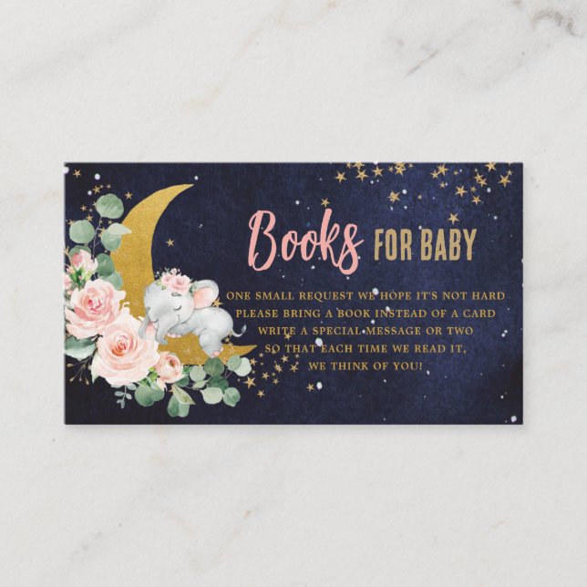 Carte D'accompagnement Blush Floral Moon Cute Elephant Livres pour bébé (Devant)