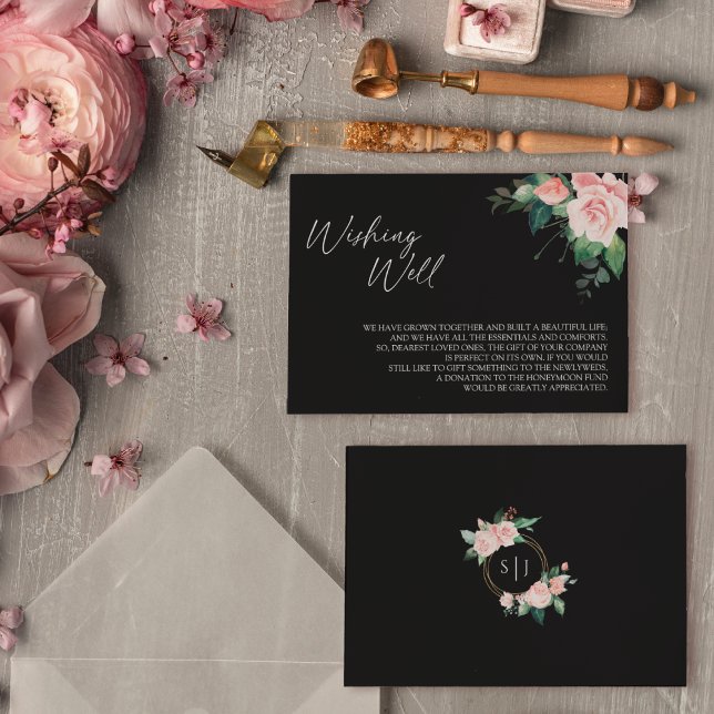 Carte D'accompagnement Blush Floral noir Mariage désir bien (Créateur téléchargé)