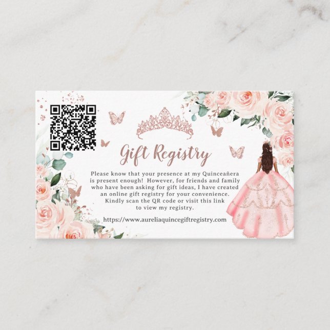 Carte D'accompagnement Blush Floral Rose Gold Quinceañera Cadeau Registre (Devant)