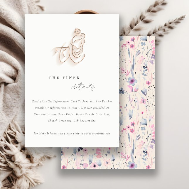 Carte D'accompagnement Blush Gold Floral Krishna Détails sur le Mariage i (Créateur téléchargé)
