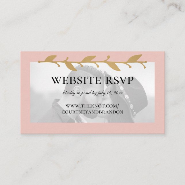 Carte D'accompagnement Blush Modern Photo Gold Feuille site web RSVP (Devant)