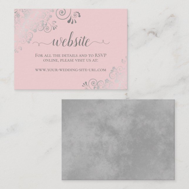 Carte D'accompagnement Blush Pink avec/ Elegant Mariage de dentelle d'arg (Devant / Derrière)
