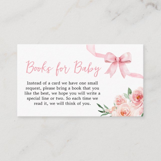 Carte D'accompagnement Blush Pink Bow Little Girl Livres pour bébé (Devant)