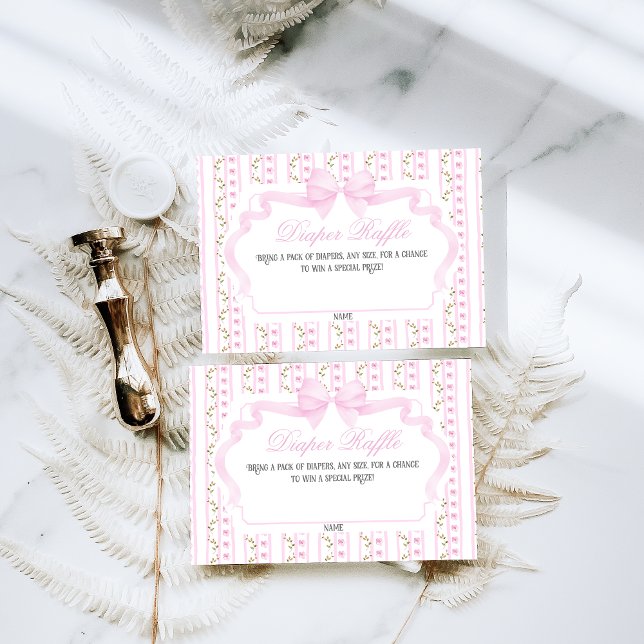 Carte D'accompagnement Blush Pink Bows Floral Élégant Baby shower Diaper (Créateur téléchargé)