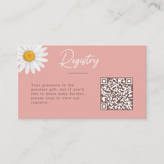 Carte D'accompagnement Blush Pink Daisy Floral Baby Shower Registry (Devant)