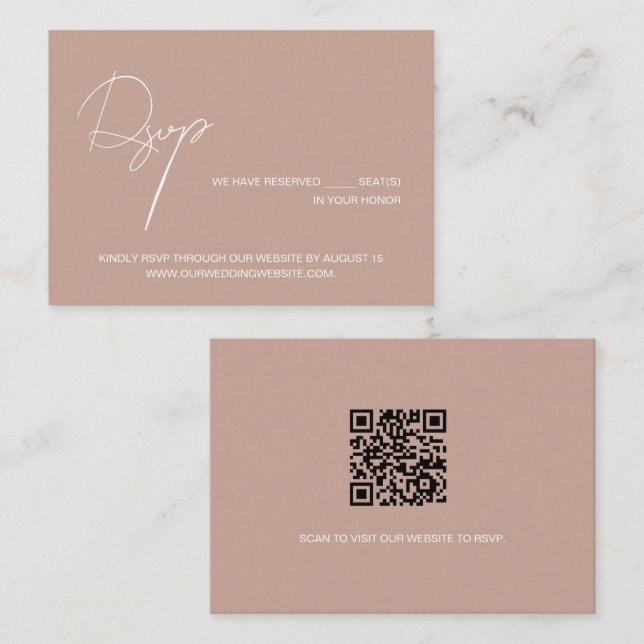 Carte D'accompagnement Blush pink elegant script wedding website RSVP (Devant / Derrière)
