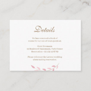 Carte D'accompagnement Blush Pink Feuille Gold White Mariage Hotel Détail