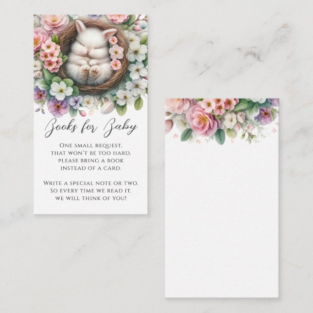 Carte D'accompagnement Blush Pink floral lapin Baby shower Demande de rés (Devant / Derrière)