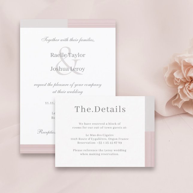 Carte D'accompagnement Blush Pink Grey White Stripes Mariage Hotel Détail (Créateur téléchargé)