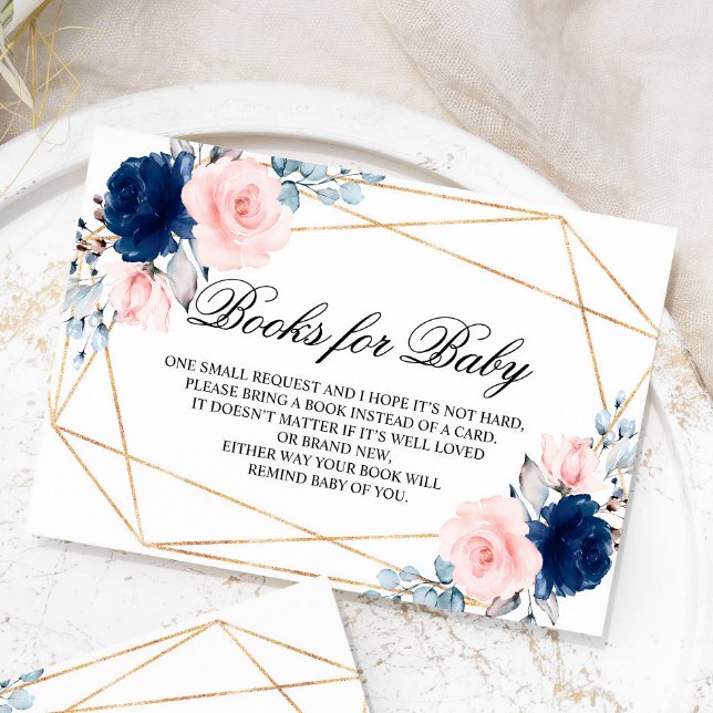 Carte D'accompagnement Blush Pink & Navy Blue Rose Livres pour bébé (Créateur téléchargé)