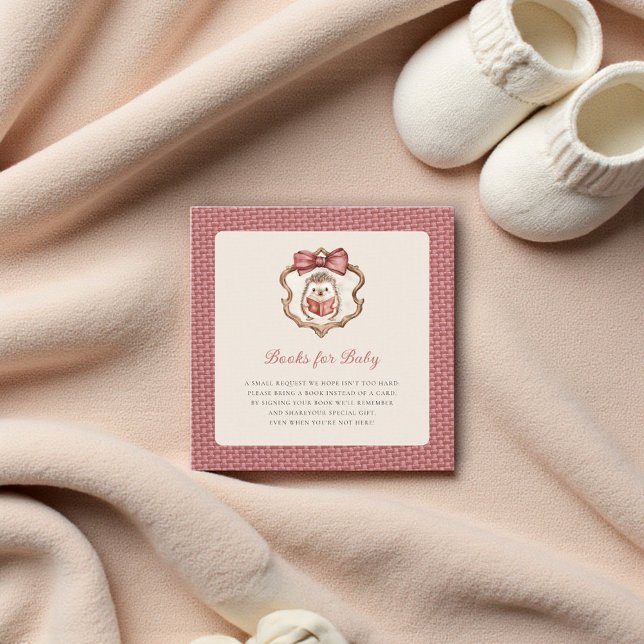 Carte D'accompagnement Blush Pink Textured Hedgehog Baby Shower Book  (Créateur téléchargé)