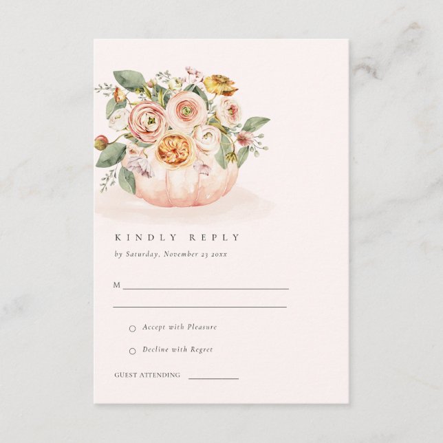 Carte D'accompagnement Blush rose blanc Citrouille mariage floral RSVP (Devant)