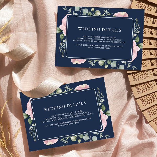 Carte D'accompagnement Blush Rose Floral Eucalyptus Marine Détails du Mar (Créateur téléchargé)