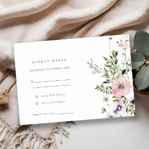 Carte D'accompagnement Blush rose Lilac Fleur sauvage Wreath Wedding RSVP
