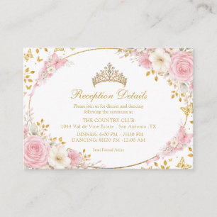 Carte D'accompagnement Blush Rose Quinceañera Papillon Doré
