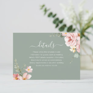 Carte D'accompagnement Blush Sage Green Floral Mariage Détails de la réce