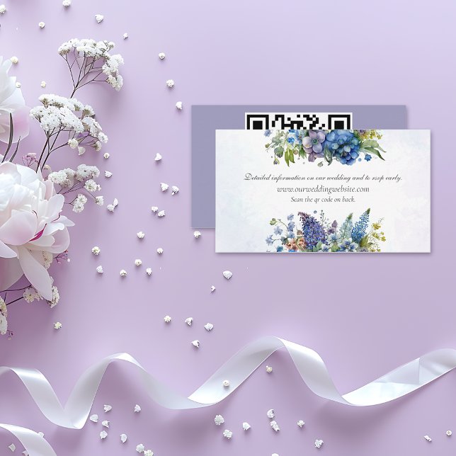 Carte D'accompagnement Bohême Blue Violet Floral Détails du Mariage (Créateur téléchargé)