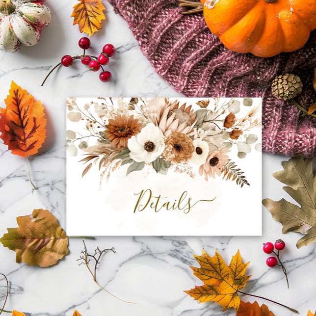 Carte D'accompagnement Bohème Rustique Automne Mariage Floral | (Créateur téléchargé)