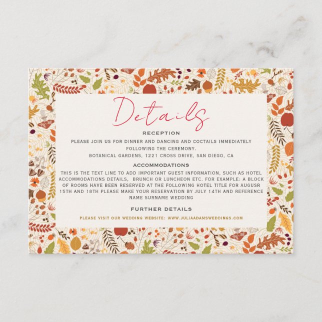 Carte D'accompagnement Bohème séché Rustique Floral Automne Falls Mariage (Devant)