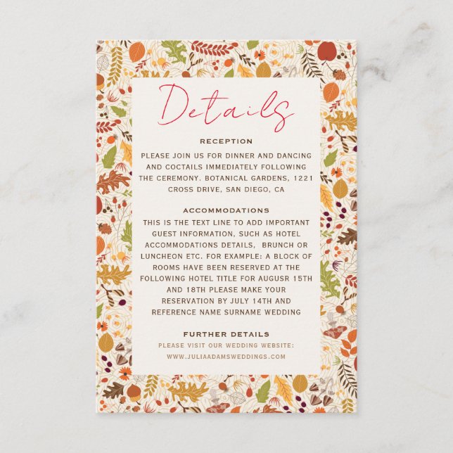 Carte D'accompagnement Bohème séché Rustique Floral Automne Falls Mariage (Devant)