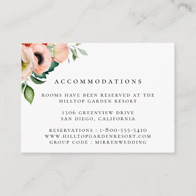Carte D'accompagnement Bohemian Blooms Mariage Hébergements (Devant)