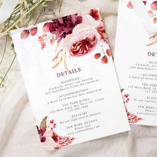 Carte D'accompagnement Bohemian Fall Rose Floral Mariage Détails