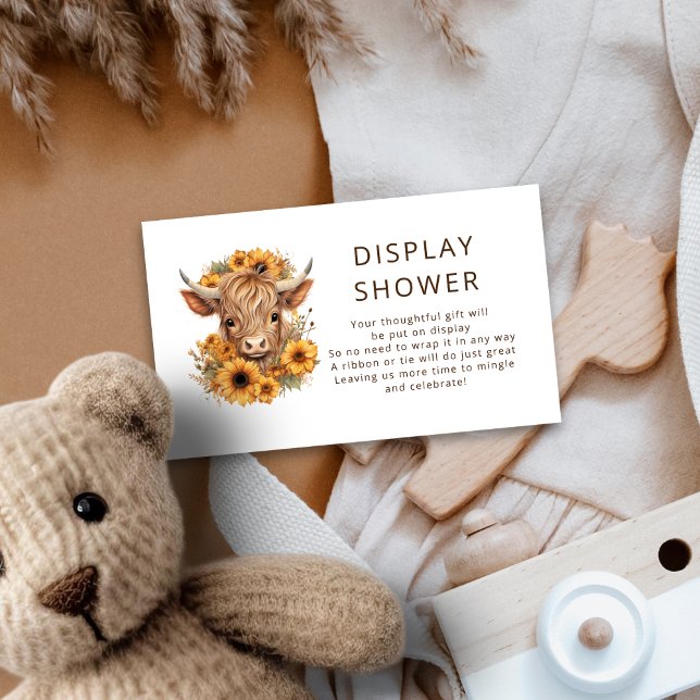 Carte D'accompagnement Bohemian Highland Cow Sunflower Afficher douche (A mini size enclosure card)
