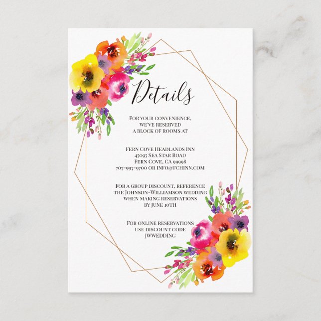 Carte D'accompagnement Boho Aquarelle géométrique Détails du Mariage Flor (Devant)