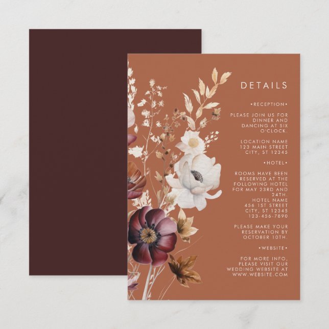 Carte D'accompagnement Boho Automne Fleur sauvage Terracotta Mariage (Devant / Derrière)