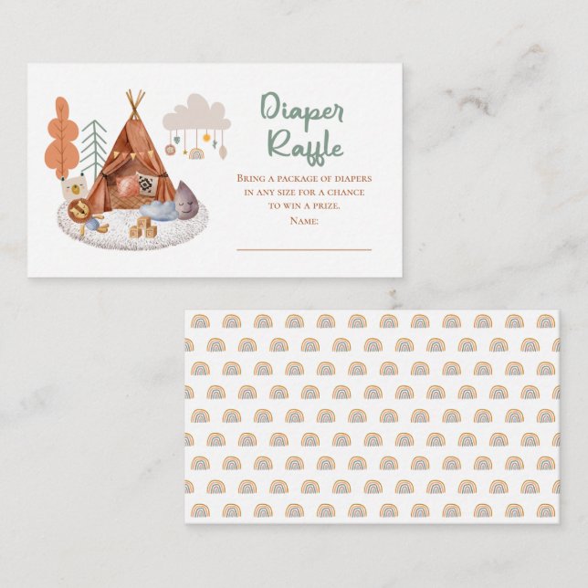 Carte D'accompagnement Boho Baby Boy Teepee and Toys Douche Diaper Raffle (Devant / Derrière)