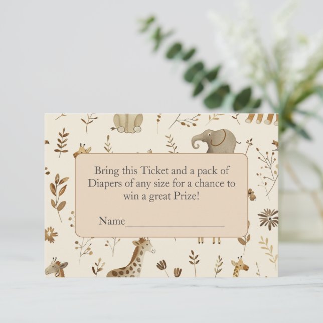 Carte D'accompagnement Boho Beige Jungle Animaux Déchets Raffle (Debout devant)