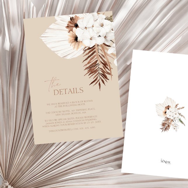 Carte D'accompagnement Boho Beige Pampas Grass Orchid Détails du Mariage (Boho Terracotta Beige Pampas Grass Wedding Details Enclosure Card)