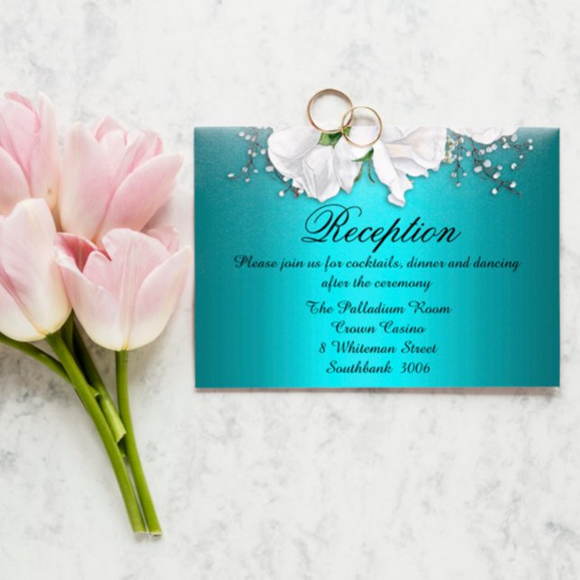 Carte D'accompagnement Boho Blanc Rose Metallic Aqua Réception de mariage (Créateur téléchargé)