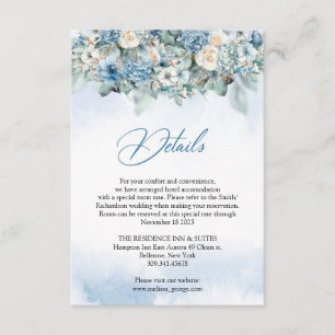 Carte D'accompagnement Boho bleu poussiéreux hydrangée et détails de rose