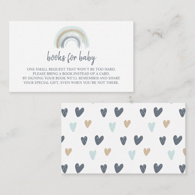 Carte D'accompagnement Boho bleu Rainbow Livres pour bébé Insertion Boîti (Devant / Derrière)