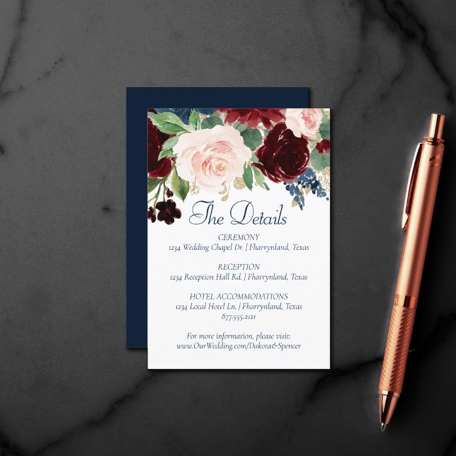 Carte D'accompagnement Boho Blooms | Rustic Navy Blue and Burgundy Detail (Créateur téléchargé)